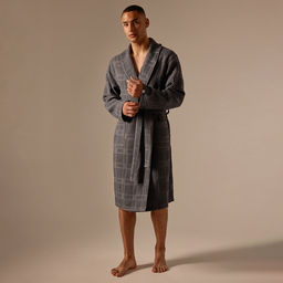 Халат вафельный мужской SL HOME: Chess «Гри Сандре», размер S, хлопок 100%, тёмно-серый