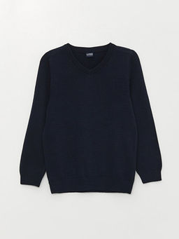 V Yaka Basic Uzun Kollu Erkek ?ocuk Triko Kazak - Waikiki фото 3