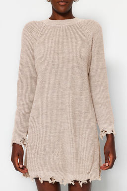 TRENDYOLMILLA Haki Mini Triko Genis Kal?p Ak?tma Detayl? Duz Elbise TWOAW24EL00113 фото 33