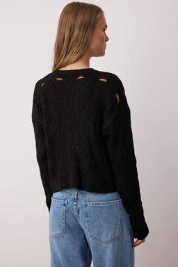 Siyah Yumusak Dokulu Genis Kal?p Ajurlu/Delikli Triko Kazak TWOAW26KZ00124 - Trendyolmilla фото 4