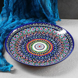 Ляган узбекский Риштанская керамика «Узоры», для плова, d=32 см, синий