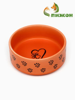 Миска керамическая Лапка с сердечком 200 мл - 10.510.54 см, оранжевая - Пижон фото 2
