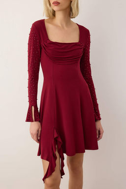 TRENDYOLMILLA Siyah Inci Aksesuarl? Orme K?sa S?k Abiye Elbise TPRAW24EL00259  фото 11