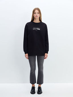 Bisiklet Yaka Bask?l? Oversize Kad?n Sweatshirt - Waikiki фото 2