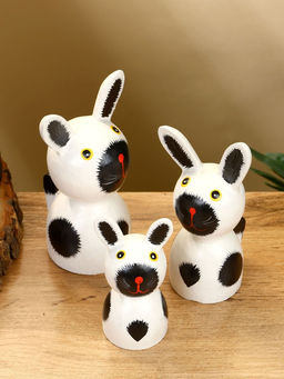 Набор сувенирный Зайки, h=14 см, h=12 см, h=9 см, дерево, бело-чёрный