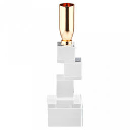 Подсвечник стеклянный "Кубизм" h22см, чаша металл д2,4см, h2см, отвинчивающаяся, основание 5,8х5,8см, прозрачный/золотой, в коробке (Китай)