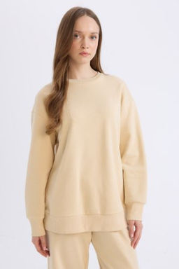 Relax Fit Bisiklet Yaka Ici Yumusak Tuylu Kal?n Sweatshirt Tunik