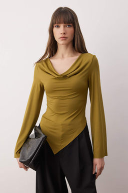 Yag Yesil Degaje Yaka Asimetrik Fitted/Vucuda Oturan Orme Bluz TWOAW26BZ00283 - Trendyolmilla фото 4