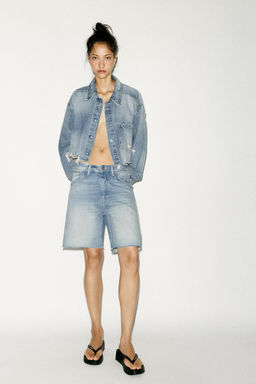 TRF MID-WAIST BELT LOOP DENIM BERMUDA SHORTS - Zara фото 2