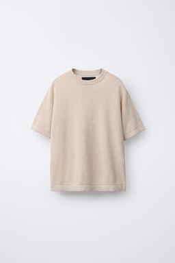 CAMISETA LISA CON LINO Y ALGOD?N / Beige