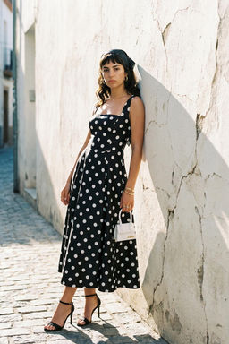 Siyah-Beyaz Puantiyeli A-Kesim Saten Dokuma S?k Abiye Gece Mezuniyet Elbisesi TPRAW25EL00040