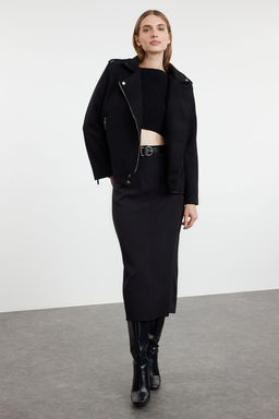 TRENDYOLMILLA Siyah Regular Kase Biker Ince Ceket Mont TWOAW25MO00131