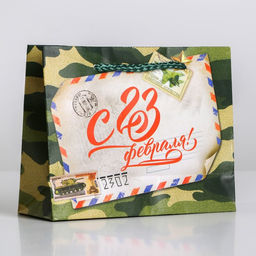 Цена за 3 шт. Пакет подарочный ламинированный, упаковка, С 23 февраля, S 15?12?5.5 см