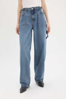 Baggy Fit Yuksek Bel Duz Paca Uzun Jean Pantolon