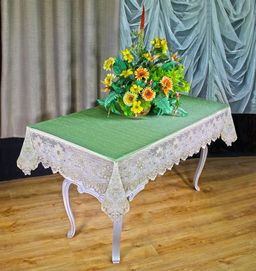 Скатерть арт. 30910/120/3, размеры 120 см х 160 см, ширина кружева 25 см, цвет - ТЕМНАЯ ОЛИВКА