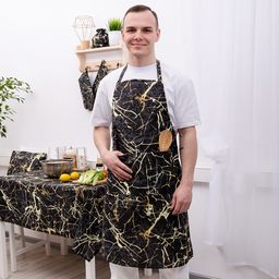 Фартук 70*90 с карманом и регулируемой бретелью, рогожка, 100% хлопок, Мрамор