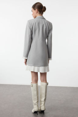 Gri Piliseli Mini Dokuma Ceket Elbise TWOAW25EL00537 - Trendyolmilla фото 5