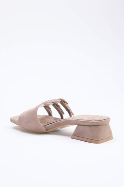 Vizon Nubuk Gold Tokal? Kad?n 3 cm Blok Topuklu Terlik TAKSS25TO00036