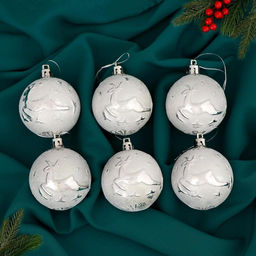 Ёлочные игрушки Северный олень, шары новогодние, пластик, набор d=6 см, 6 шт., серебро