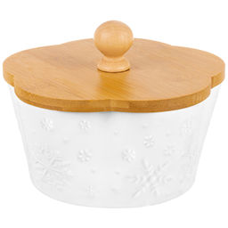Банка д/печенья 760 мл 14,8*14,8*11,5 см "Снежинки" с деревянной крышкой