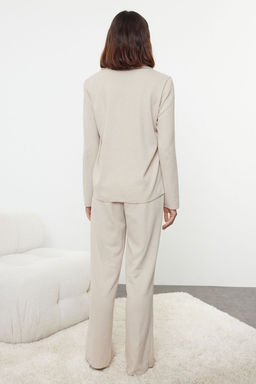 Trendyolmilla Bej Kurdele/Fiyonklu Waffle Kumas Orme Pijama Tak?m? THMAW25PT00195  фото 5