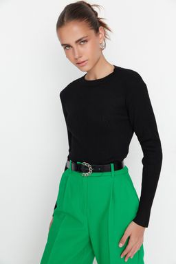 Siyah Basic Fitilli Triko Kazak TWOAW22KZ1708