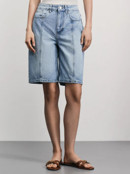 Джинсовые шорты бермуды со стрелками / Zarina фото 2