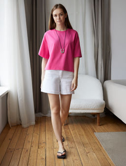 Укороченная футболка силуэта овер-сайз - Vilatte фото 4