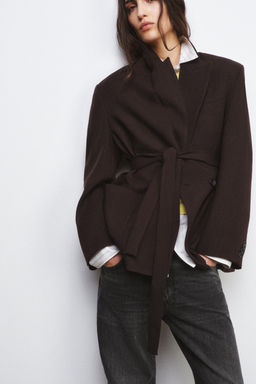 ZW COLLECTION LIMITED EDITION 100% WOOL BELTED BLAZER - Zara фото 13
