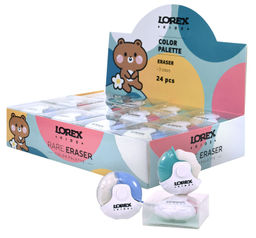 Ластик LOREX KIDS RARE COLOR PALETTE термопласт. резина 51х53х21 мм фигурный ассорти мягкий пласт. футляр индив.штрих-код