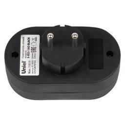 S-ES2-16O BLACK Разветвитель сетевой, б/з. 2 гнезда. 16А, 3500Вт. Черный. ТМ Uniel