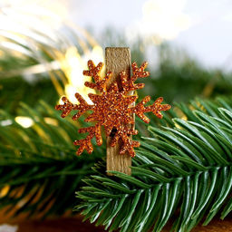 Цена за 2 шт. Прищепки декоративные новогодние Снежинки золотые, 6 шт.