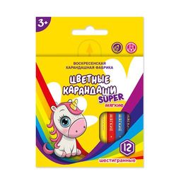 ВКФ Super Набор цветных карандашей, короткие Единорог на радуге SCP-2012 заточенный 16 х 12 цв