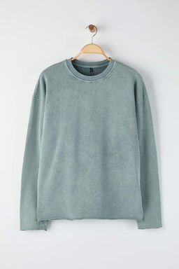Gri Yeni Oversize/Genis Kesim Eskitme/Soluk Efekt Kal?n Sweatshirt TMNAW26SW00022