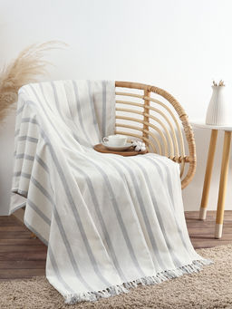 Плед «Этель» Milky stripe, 150×220 см, хлопок 100%, молочный