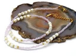 Чокер из циркона с перламутром рондель 3*2мм цв.розовый, 41см