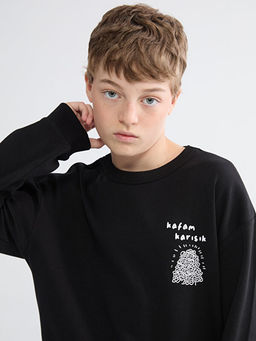 Bisiklet Yaka Slogan Bask?l? Erkek ?ocuk Sweatshirt