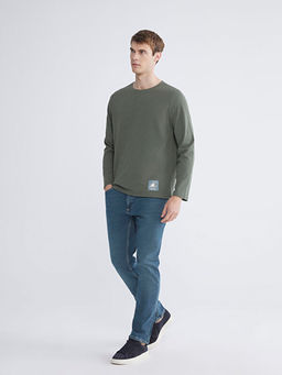 Bisiklet Yaka Uzun Kollu Bask?l? Erkek Ti??rt