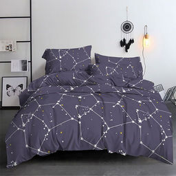 Постельное белье, комплект 1,5 спальный "Созвездие Девы" 4 предмета: пододеяльник 145х215см, простыня 150х220см, 2 наволочки 70х70см с клапаном-запахом, полисатин "Премиум" 90г/м2, упаковка "классическая" ПВХ 32х41см, "Домашняя мода" (Россия)