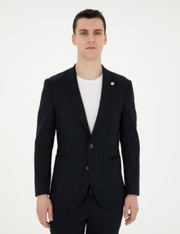 Lacivert Ex. Slim Fit _izgili Tak_m Elbise