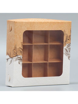 Цена за 5 шт. Коробка для конфет, кондитерская упаковка, 9 ячеек, Ручная работа, 14.7?14.7?3.5 см