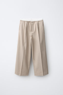 PANTAL?N WIDE LEG CINTURILLA DOBLE / Beige claro