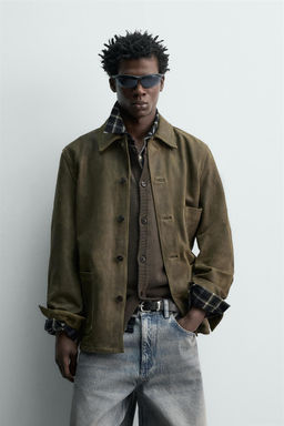 VINTAGE-EFFECT SUEDE LEATHER JACKET - Zara фото 2