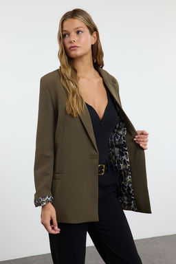 Koyu Haki Regular Astar Detayl? Dokuma Blazer Ceket TWOAW20CE0316
