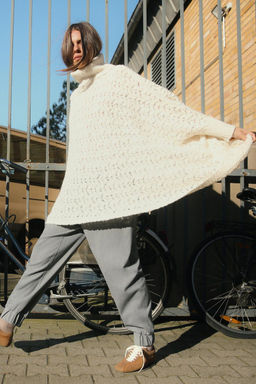 OPENWORK KNIT PONCHO SWEATER