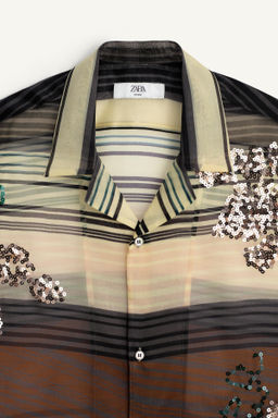 CAMISA ORGANZA 100% SEDA LENTEJUELAS / Verde / Azul - Zara фото 6