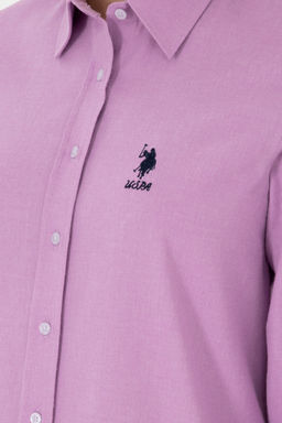 Рубашка женская U.S. Polo Assn из хлопка сиреневая фото 14