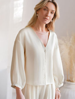 Укороченная блузка с V вырезом из плотного лиоцелла