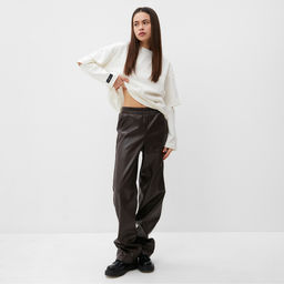 Брюки женские кожаные MIST Base, размер 44, коричневые