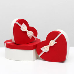 Набор подарочных коробок сердце 3 в 1, Белый - алый, 21?19?9 - 15.5?14?6 см
